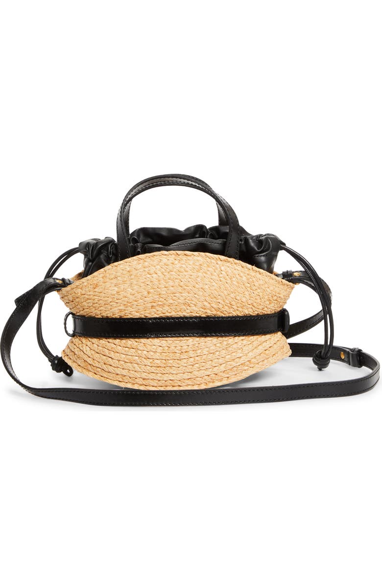 Balmain Mini Shuffle Belted Raffia Bag, Alternate, color, Natural / Black