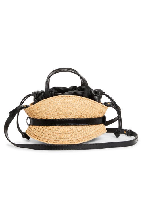 Balmain Shuffle Mini Top-handle Bag In Raffia And Calfskin In Black