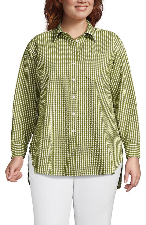 Plus Size Oversized Seersucker Shirt