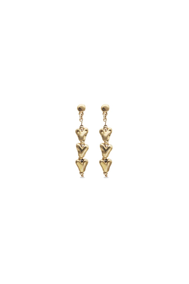 Long Earrings with Hearts Plated in 18K Gold, Alternate, color, Gold