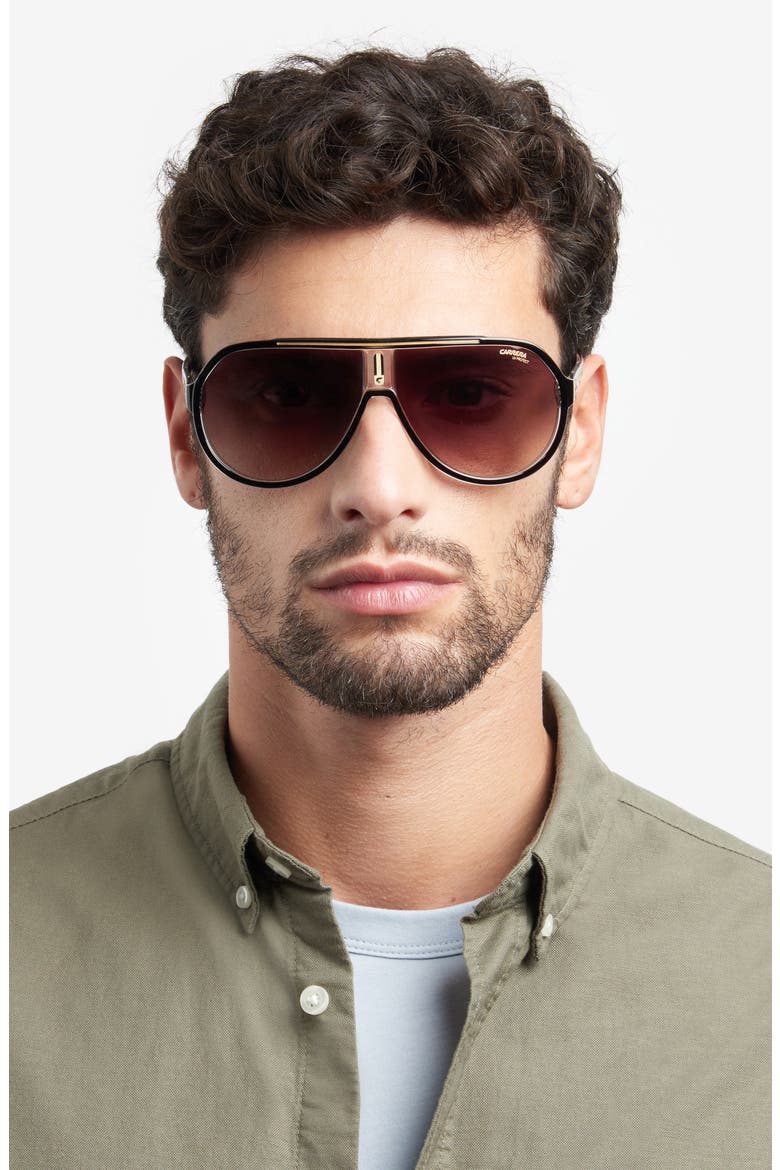 64mm Oversize Gradient Aviator Sunglasses, Alternate, color, BLACK GOLD/ BROWN