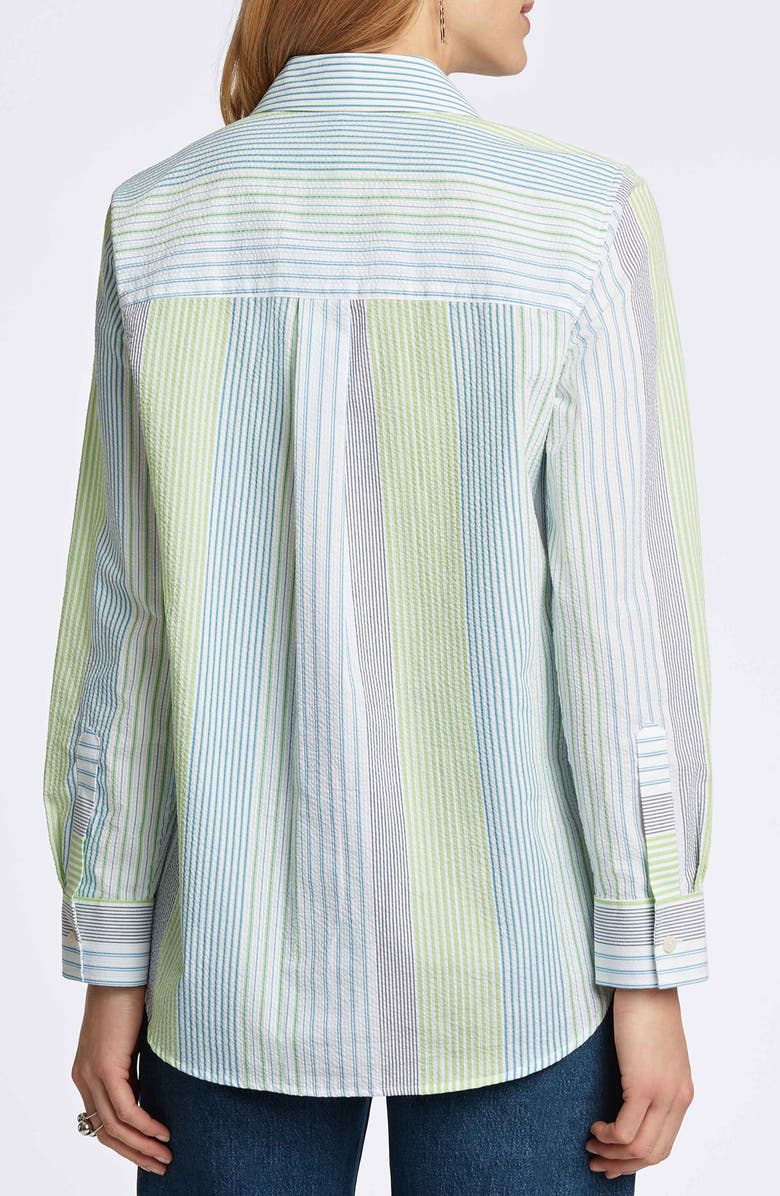 Foxcroft Relaxed Variegated Stripe Seersucker Button-Up Shirt, Alternate, color, Blue Multi