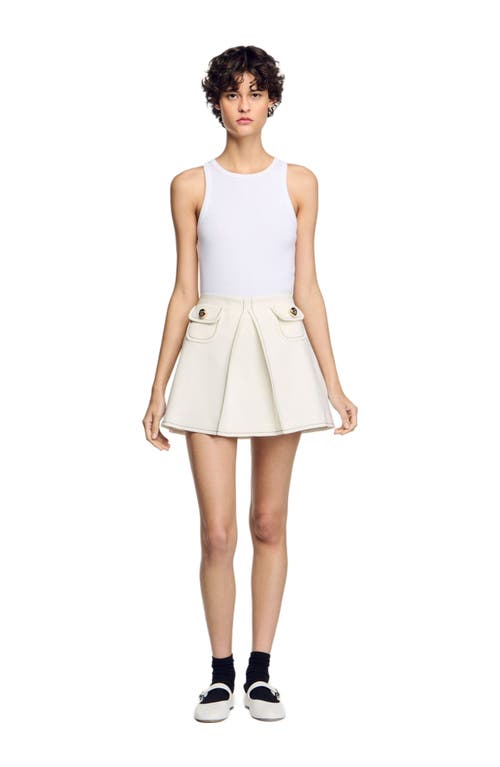 Sandro Short Box-pleated Skirt In Ecru