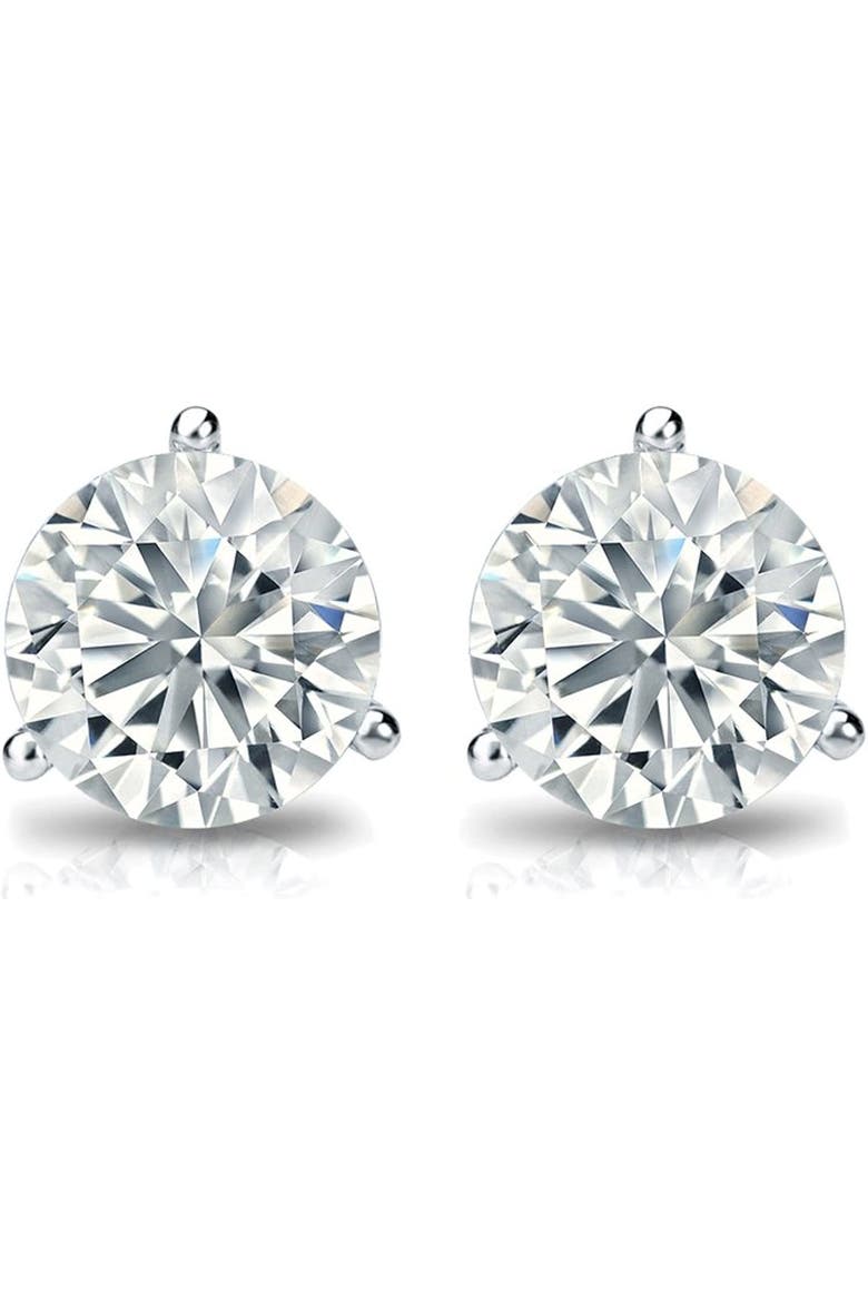 14k White Gold Lab-Grown Round Diamond 3-Prong Stud Earrings, Alternate, color, 11 Carat  White gold