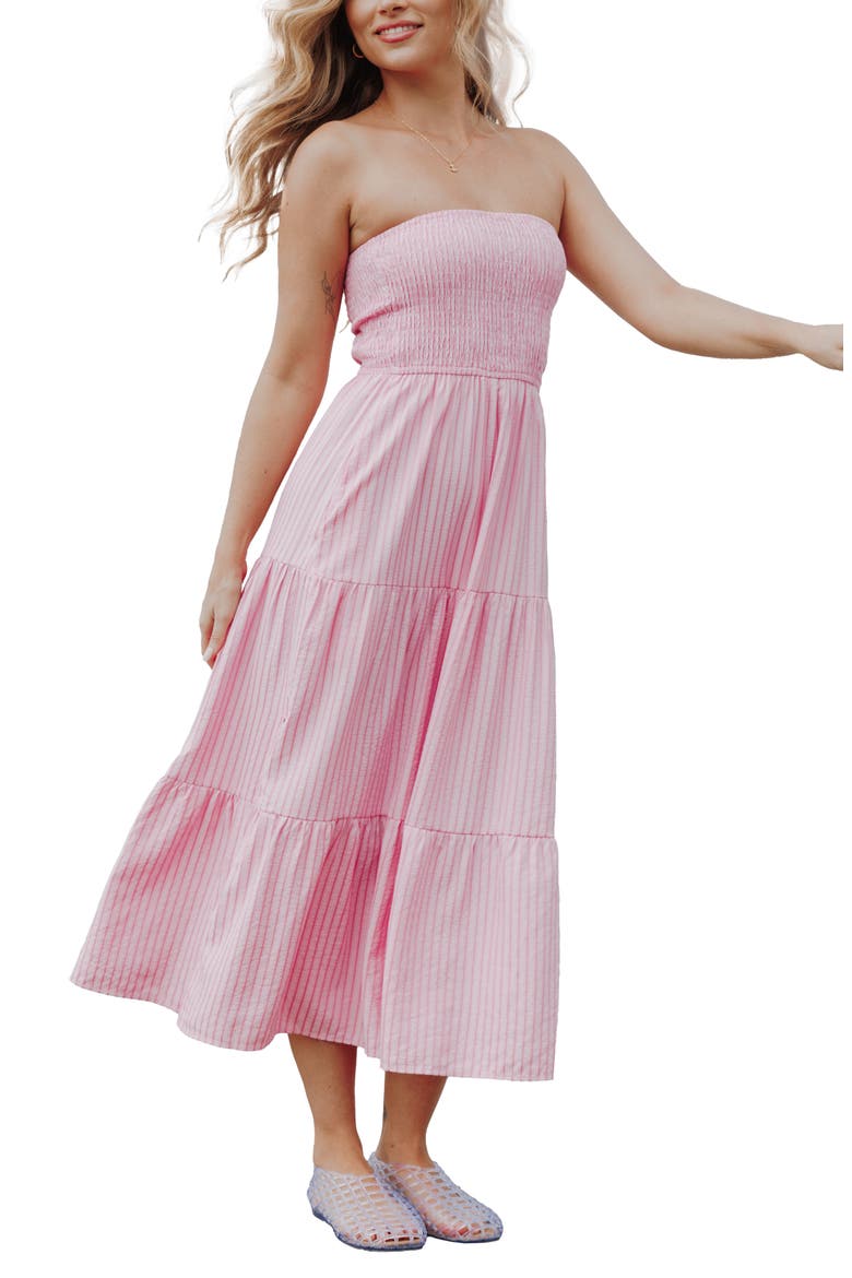 Maisie Strapless Midi Dress, Alternate, color, PINK STRIPE