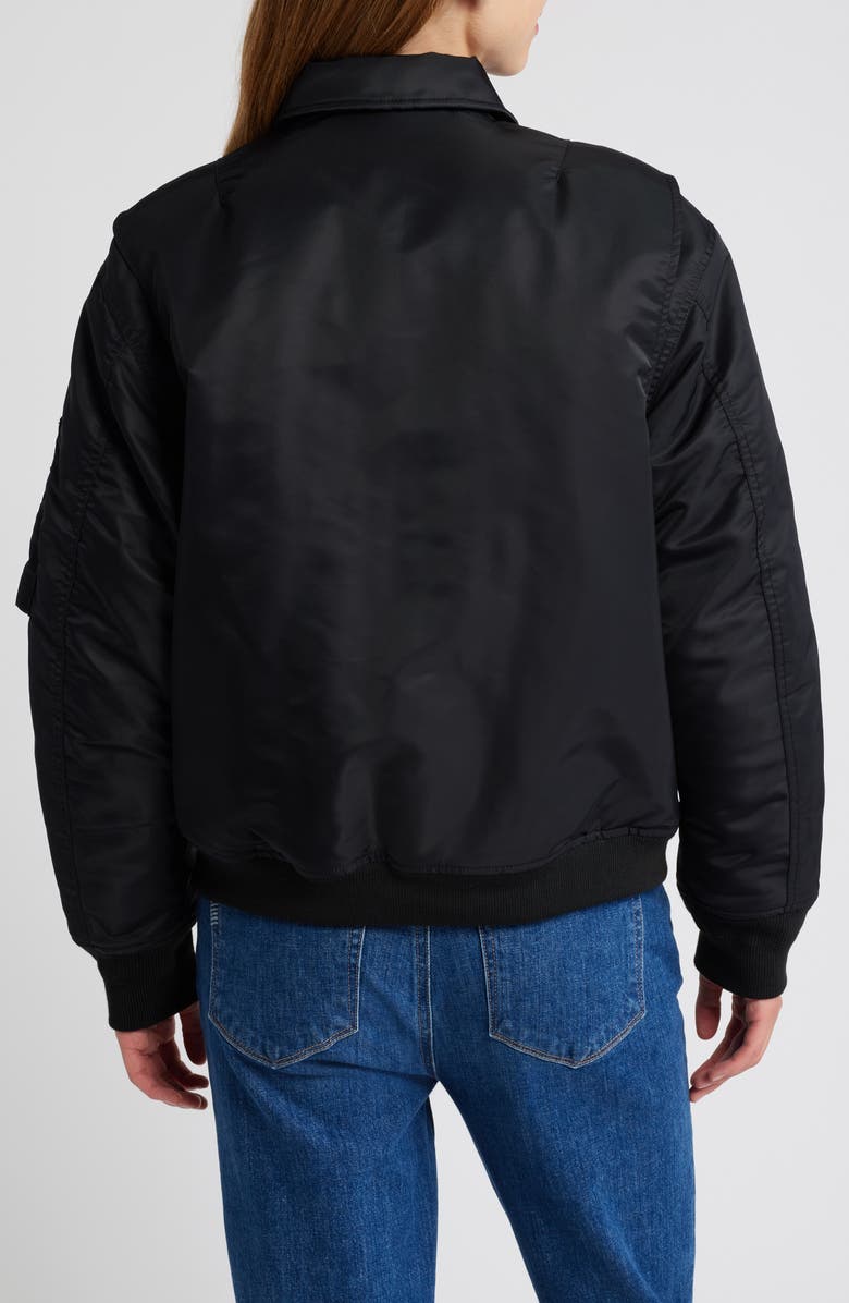 Schott NYC Satin Flight Jacket, Alternate, color, Black