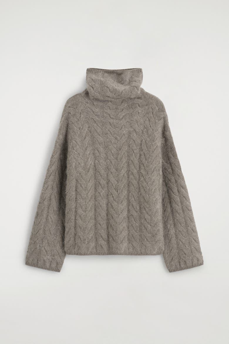 Cable-knit Brushed Pure Cashmere Sweater, Alternate, color, BROWN
