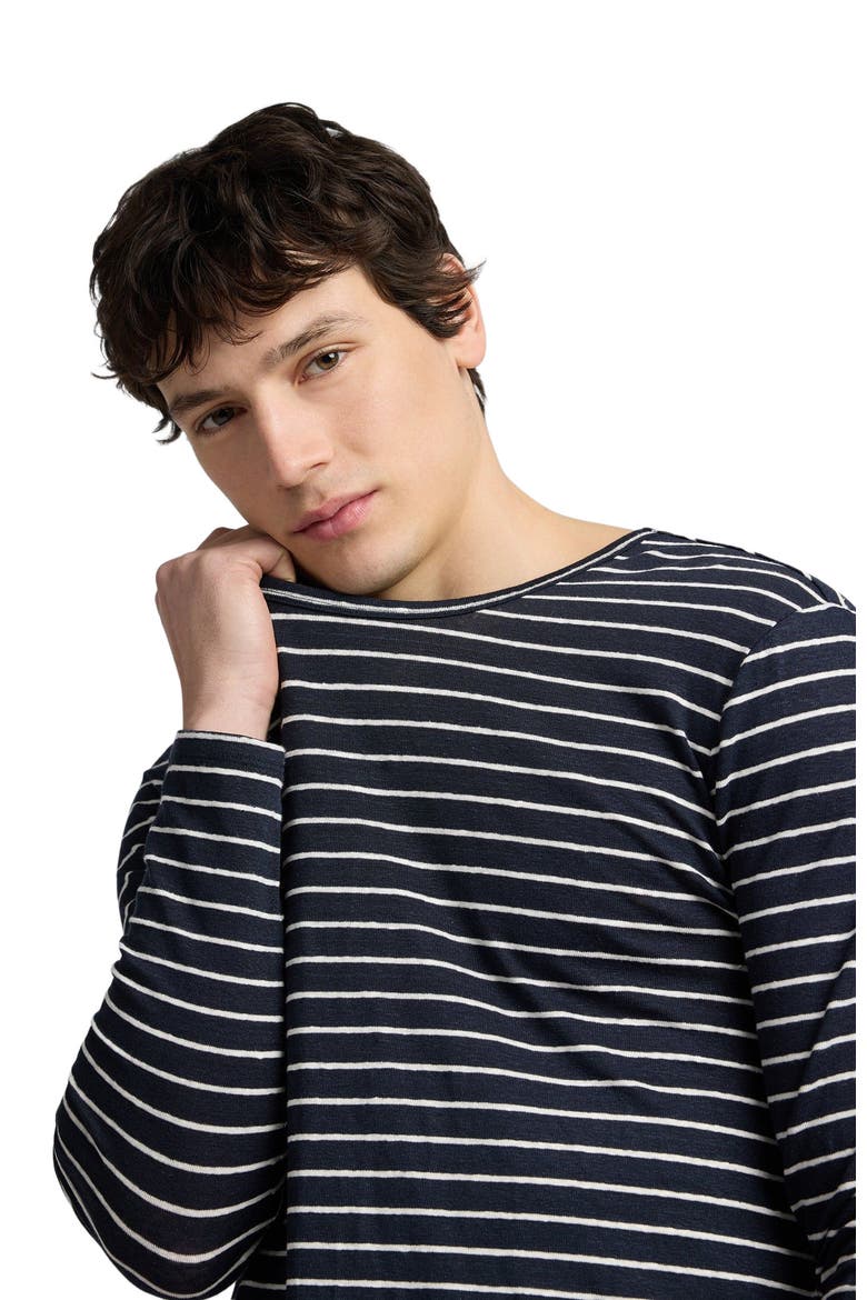 Stretch Linen Jersey Long Sleeve Tee, Alternate, color, Midnight/Egret