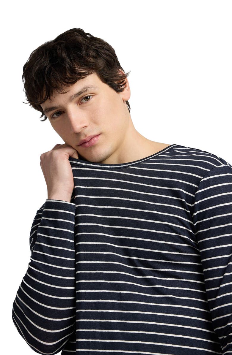 Onia Stretch Linen Jersey Long Sleeve Tee, Alternate, color, Midnight/Egret