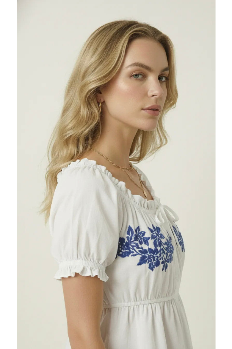 Embroidered Ruffle Trim Peplum Blouse, Alternate, color, White