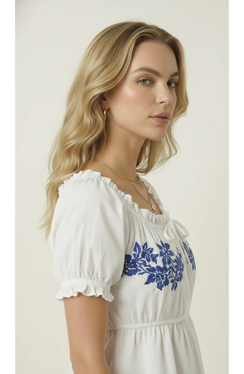 Modenaire Embroidered Ruffle Trim Peplum Blouse, Alternate, color, White