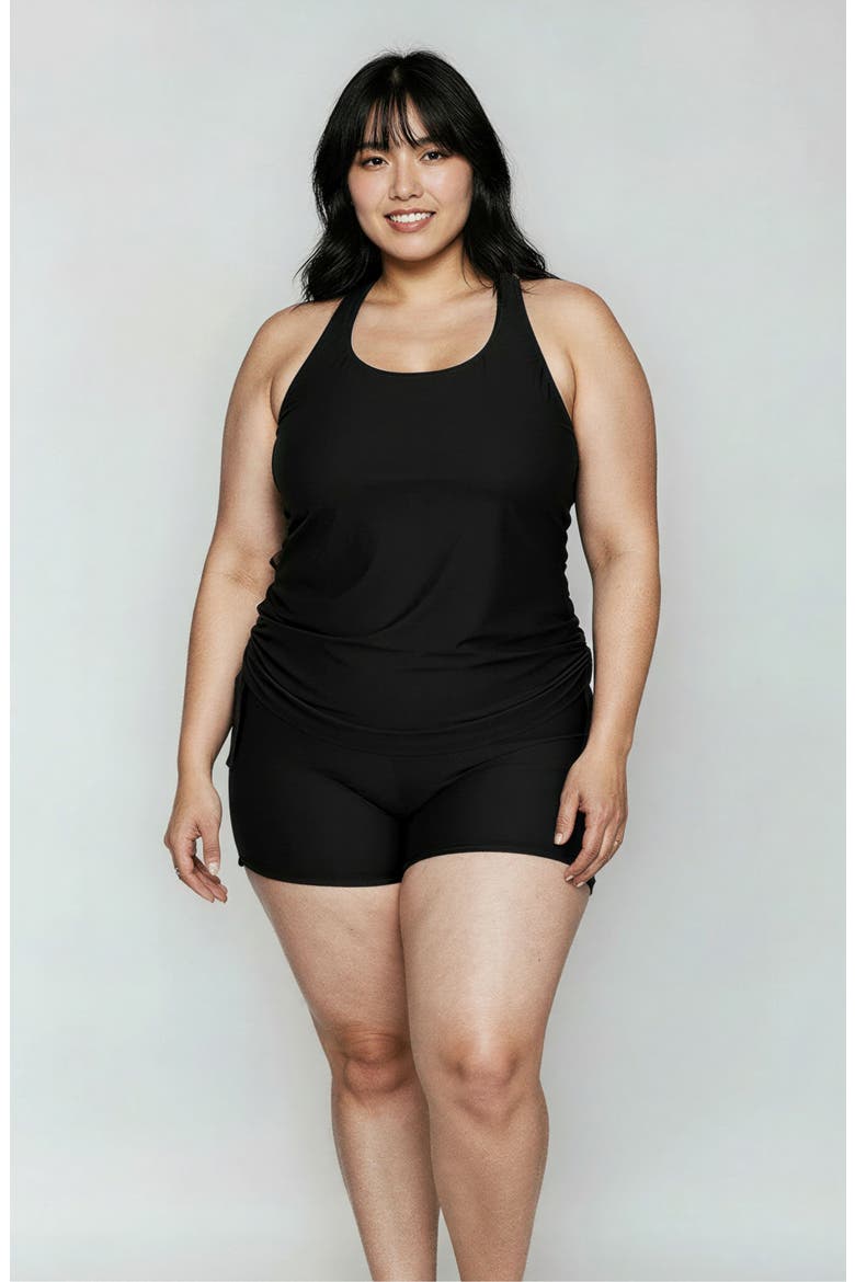 Plus Size Maya Tankini Swim Top Removable Cups and Black Swim Shorts Set, Main, color, Black