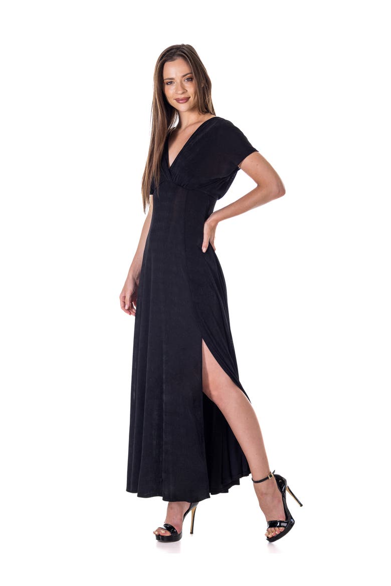 Elevate by 24seven Womens Cap Sleeve Slinky Knit Maxi Dress, Alternate, color, Black