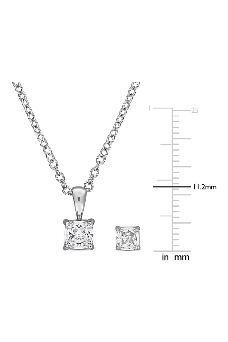 Cushion Cut Cubic Zirconia Stud Earrings & Pendant Necklace Set, Alternate, color, WHITE
