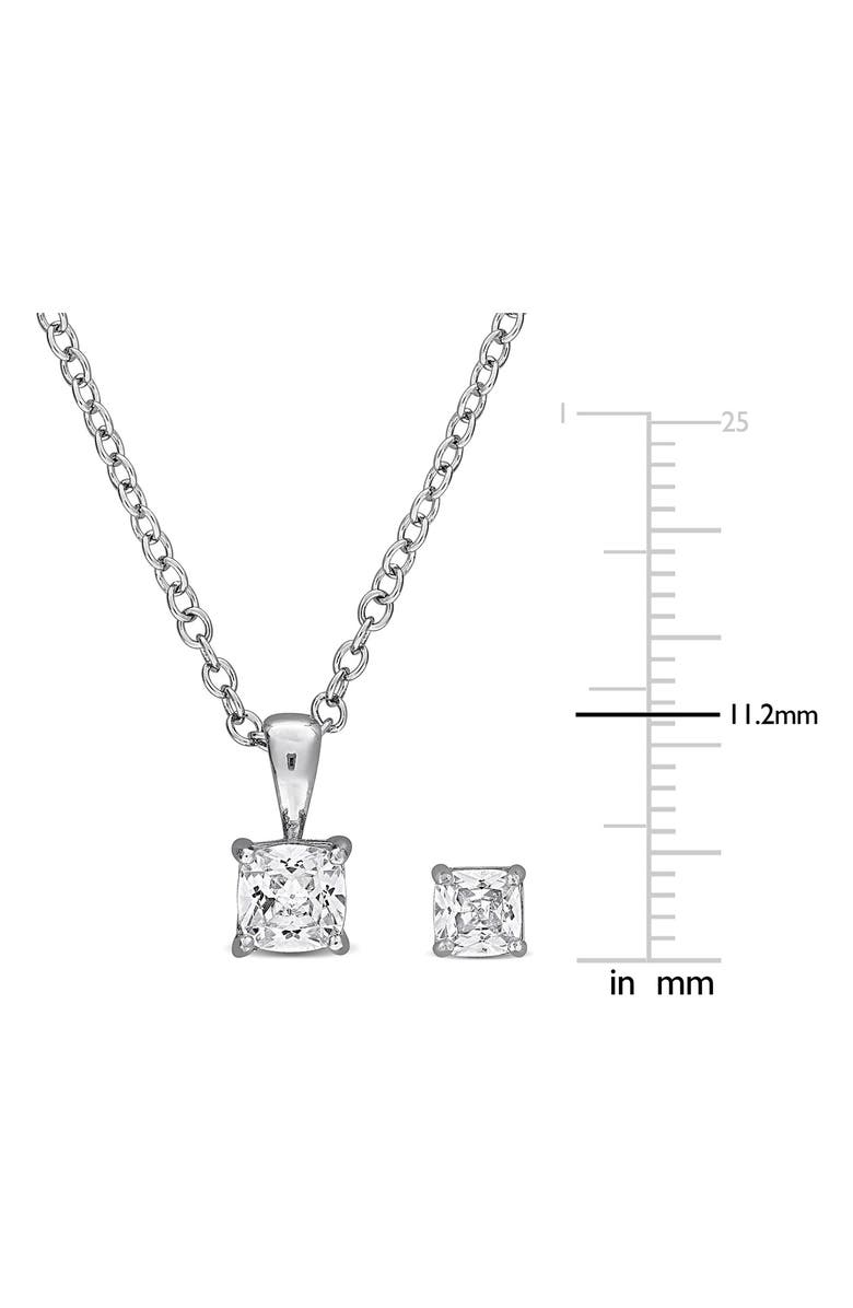 DELMAR Cushion Cut Cubic Zirconia Stud Earrings & Pendant Necklace Set, Alternate, color, White