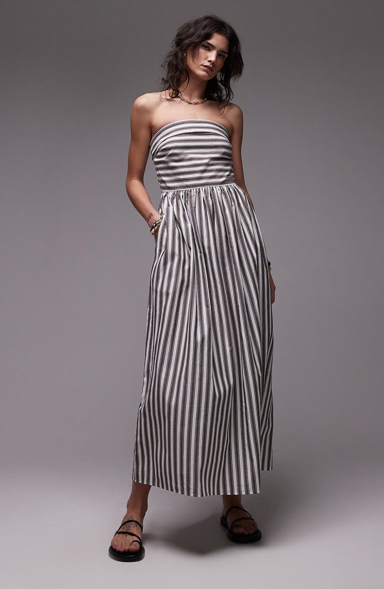 Topshop Stripe Strapless Cotton Midi Dress, Main, color, 