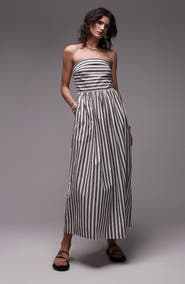 Topshop Stripe Strapless Cotton Midi Dress