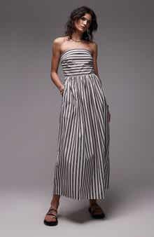 Topshop Stripe Strapless Cotton Midi Dress
