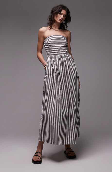 Topshop Stripe Strapless Cotton Midi Dress