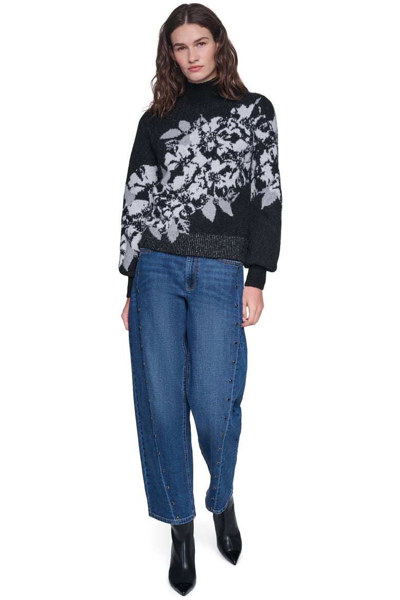Rose Mock Neck Sweater, Alternate, color, BLACK/ WHITE