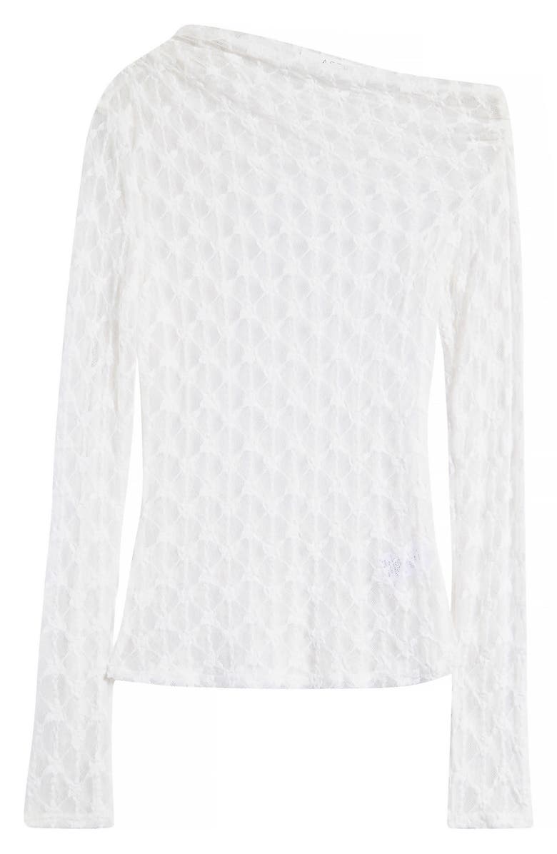 ASTR the Label One-Shoulder Long Sleeve Sheer Lace Top, Alternate, color, White