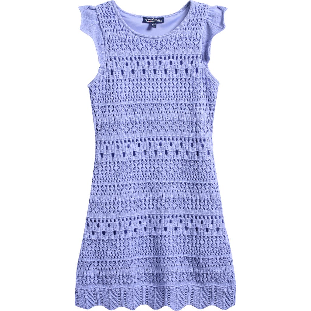 Shop Freshman Kids' Flutter Sleeve Pointelle Dress In Pale Iris