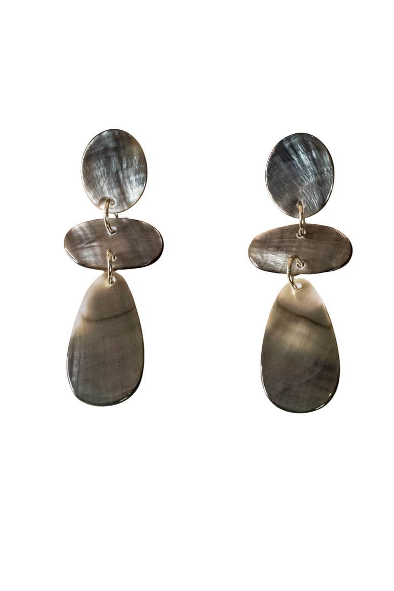 Mother-of-Pearl Long Raindrop Dangle Earrings, Main, color, Black