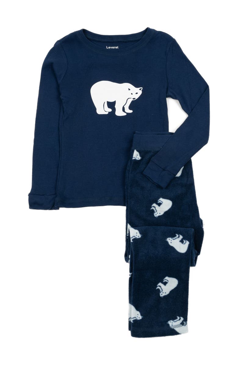 Leveret Kids Cotton Top & Fleece Pants Printed Matching Family Holiday Pajamas, Main, color, Polar Bear