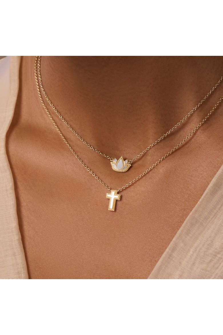 Centered Mindset Lotus Mother of Pearl Necklace, Alternate, color, Gold