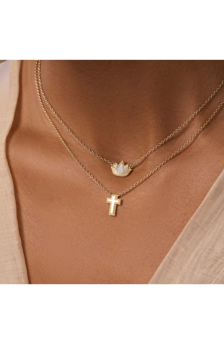 Karma and Luck Centered Mindset Lotus Mother of Pearl Necklace, Alternate, color, Gold