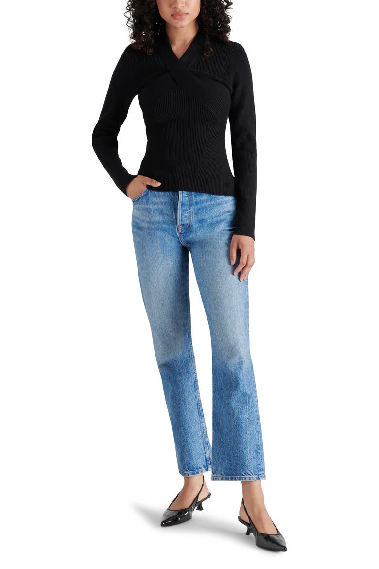 Francesco Crossover Rib Sweater, Alternate, color, BLACK