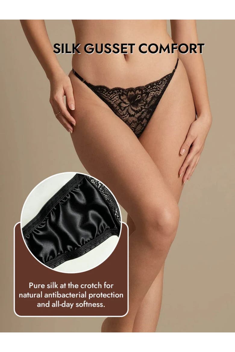 Pure Silk 3-Pack Lace Thong Panties, Alternate, color, Black