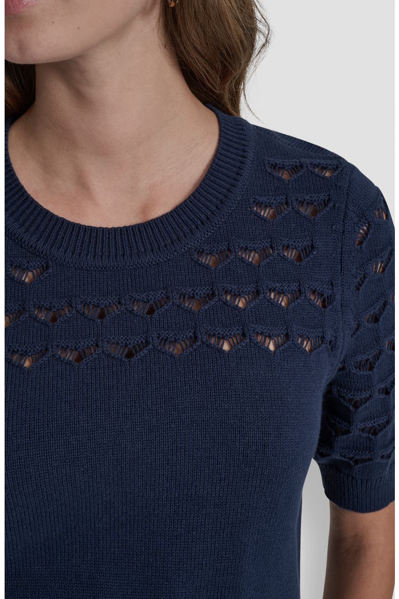 Pointelle Yoke Sweater, Alternate, color, HUDSON BLUE
