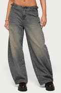 EDIKTED Buckle Tab Low Rise Barrel Leg Jeans