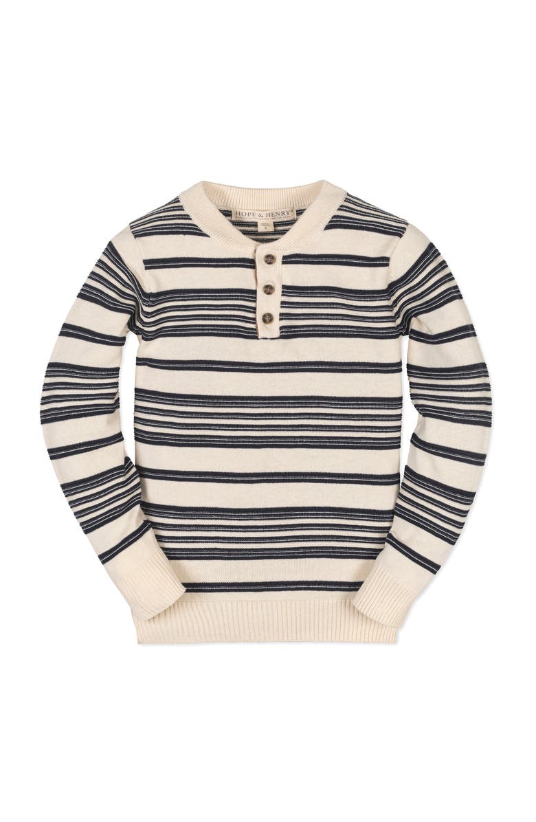 Hope & Henry Baby Boys' Organic Sweater Henley with Elbow Patches, Infant, Alternate, color, Ivory Purl Stripe