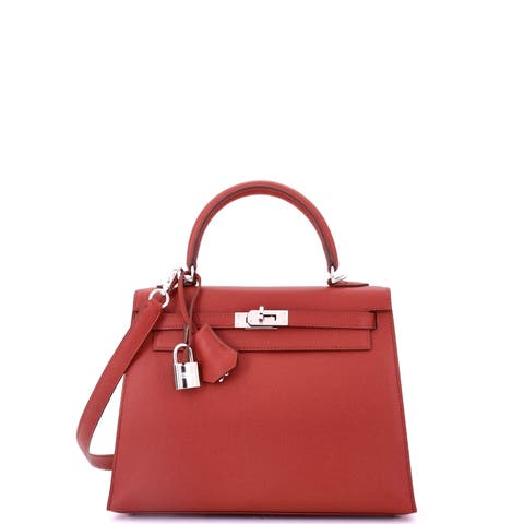 Kelly Handbag Red Epsom with Palladium Hardware 25