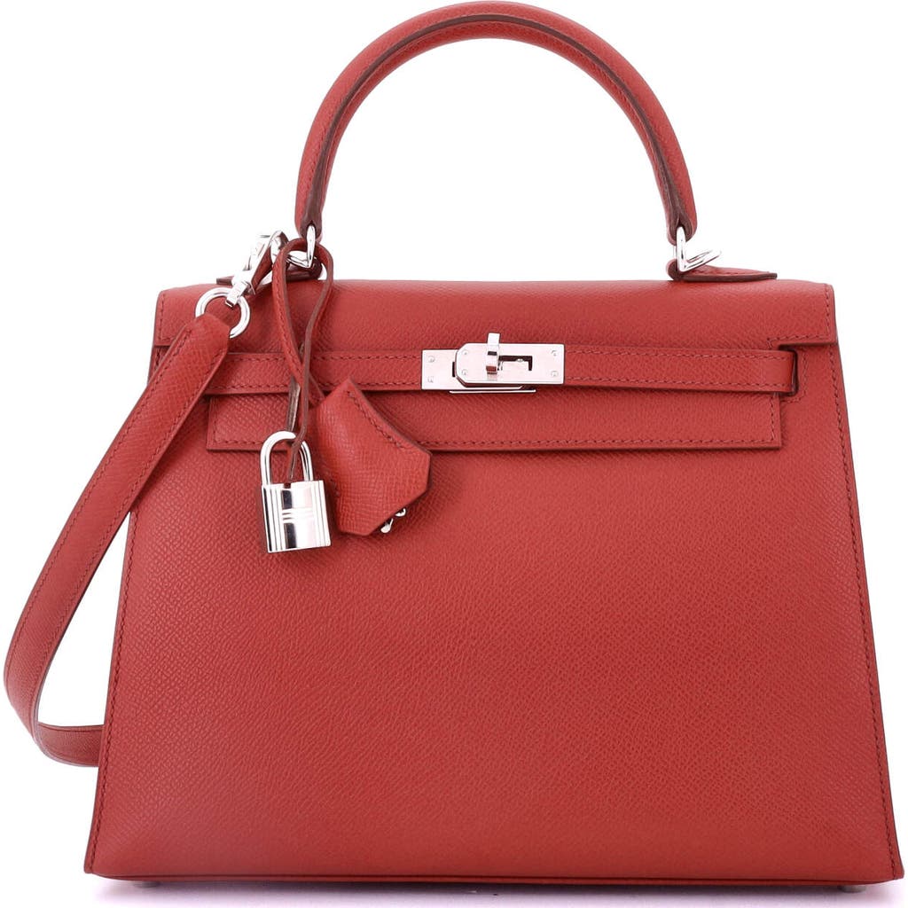 Pre-owned Hermes Hermes Kelly Handbag Red Epsom With Palladium Hardware 25 In Red
