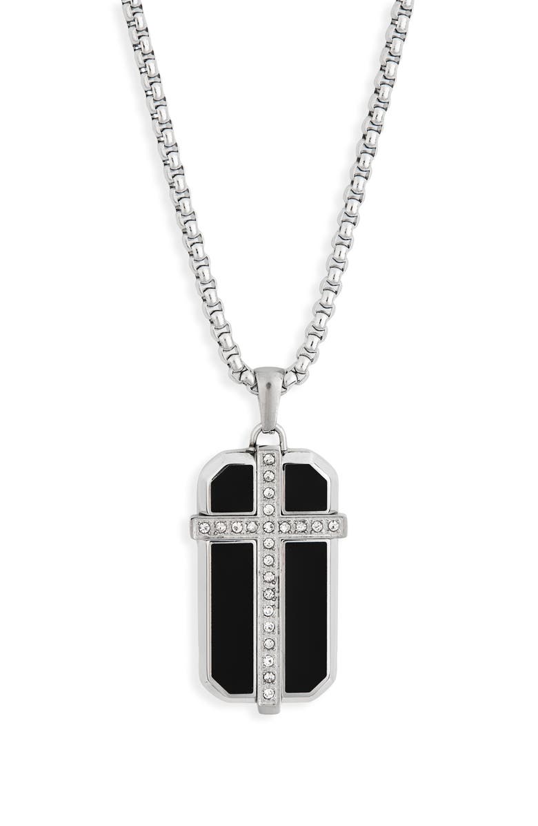 AMERICAN EXCHANGE Men's Cross Dog Tag Pendant Necklace, Alternate, color, Silver/ Black