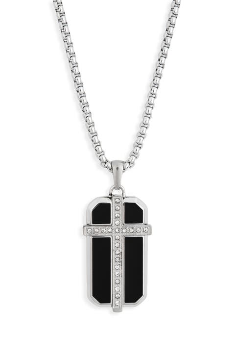 Men's Cross Dog Tag Pendant Necklace