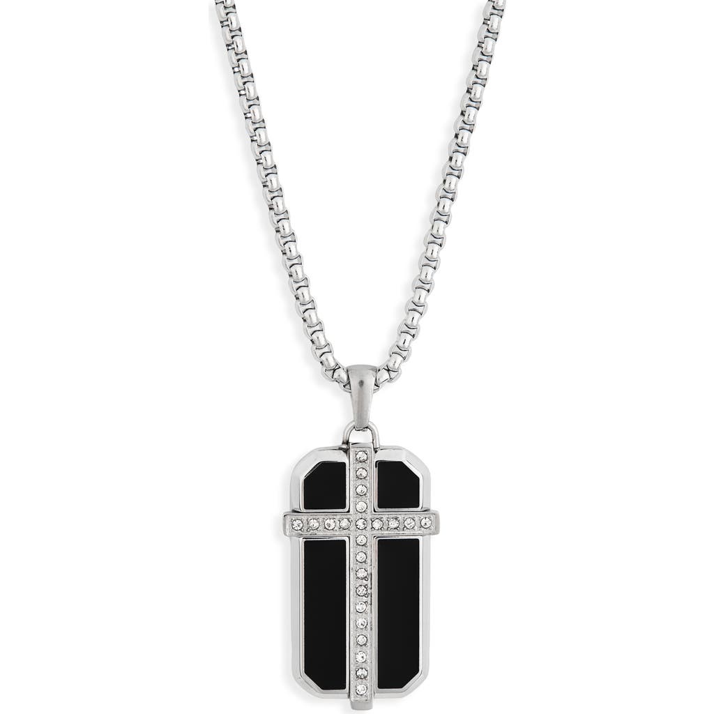 American Exchange Cross Dog Tag Pendant Necklace In Silver/black