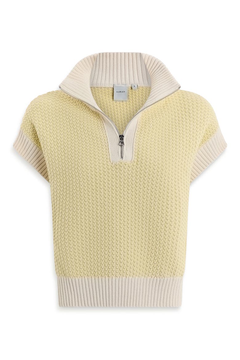 Fowley Quarter Zip Short Sleeve Sweater, Alternate, color, SNOW WHITE / LIMEADE