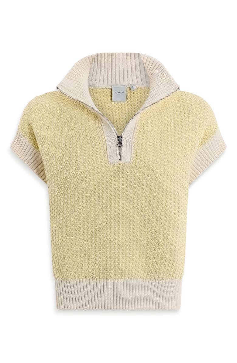 Varley Fowley Quarter Zip Short Sleeve Sweater, Alternate, color, Snow White / Limeade