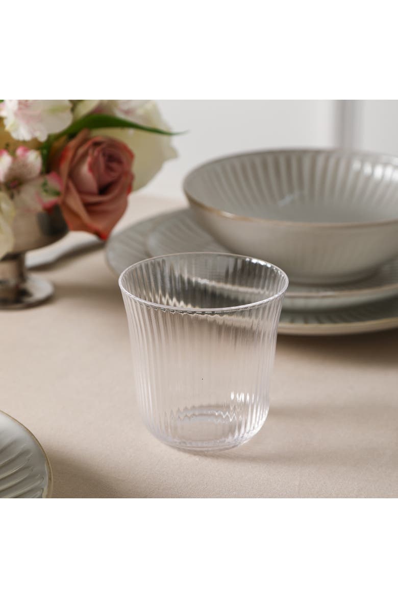 Linea Stoneware 16-Piece Dinnerware Set with Glasses, Alternate, color, White