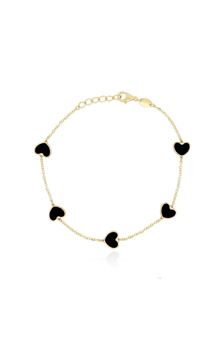 The Lovery Fine Jewelry Onyx Heart Station Bracelet, Main, color, Onyx