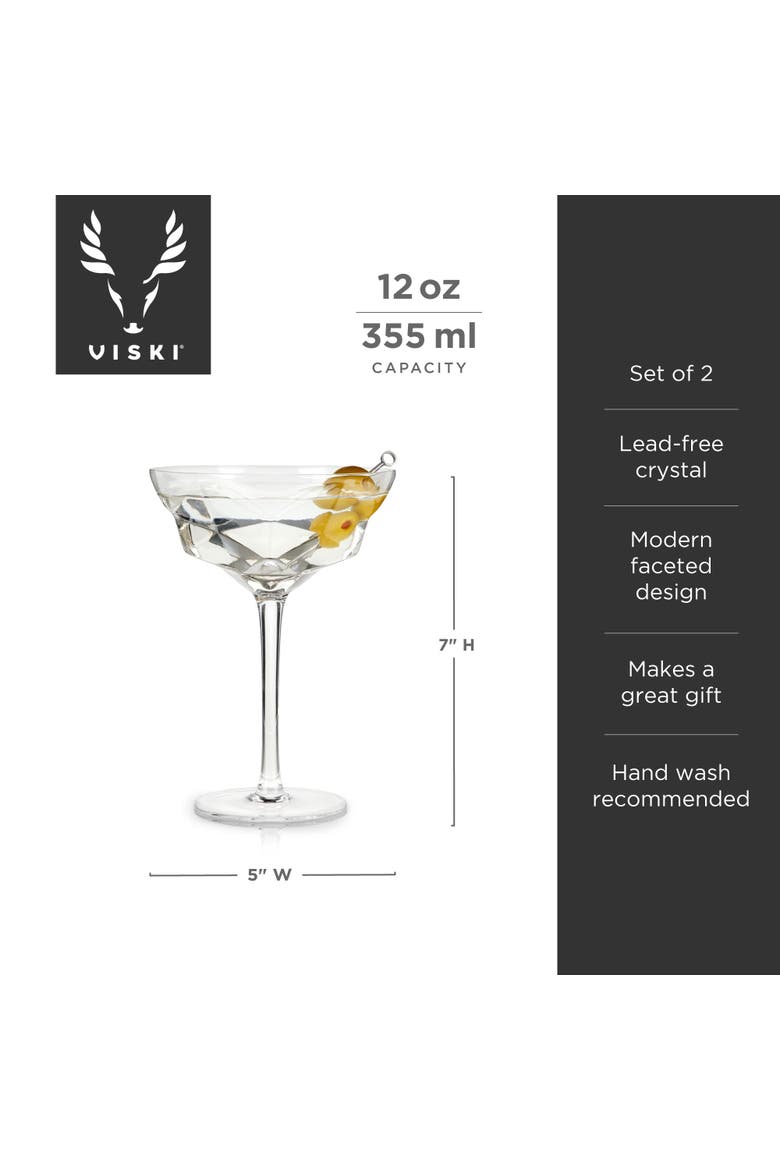 Seneca Crystal Faceted Martini Glasses Set of 2, Alternate, color, CLEAR