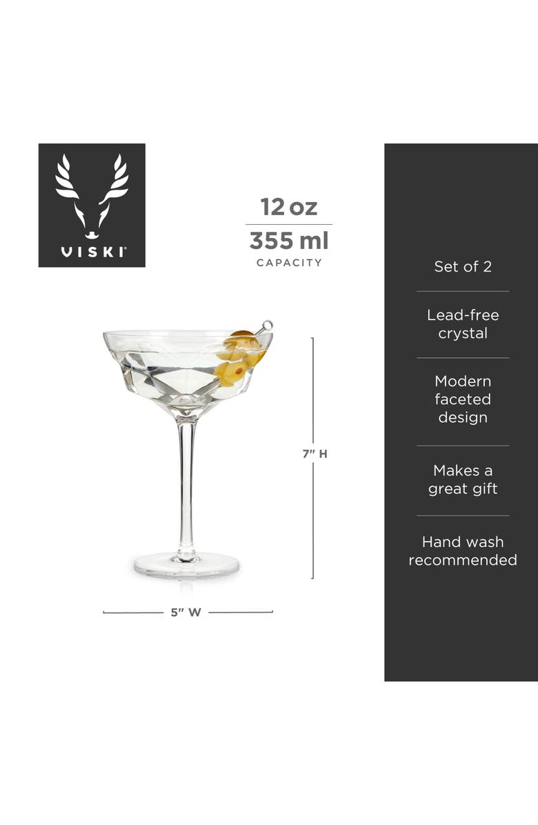 Viski Seneca Crystal Faceted Martini Glasses Set of 2, Alternate, color, Clear