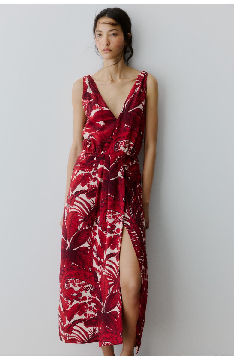 H&M V-neck Midi Dress, Alternate, color, Red/Patterned