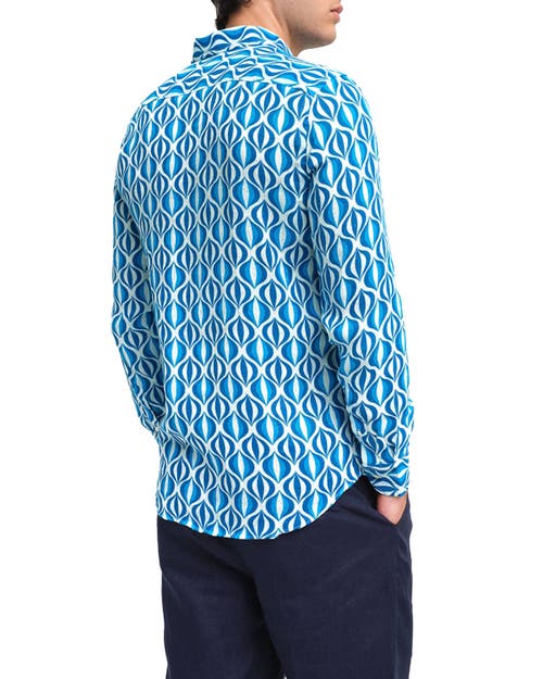 Peninsula Swimwear Geometric-print Linen Shirt In Blue