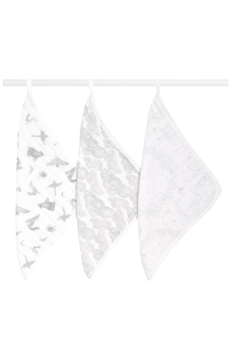 3-Pack Assorted Organic Cotton Muslin Washcloths, Alternate, color, MAP THE STARS GREY