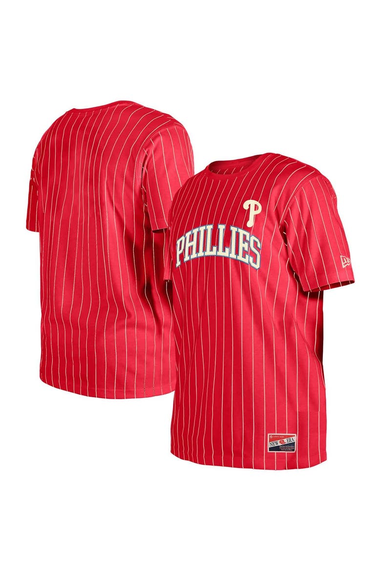 Men's New Era Red Philadelphia Phillies Throwback Pinstripe T-Shirt, Main, color, Red
